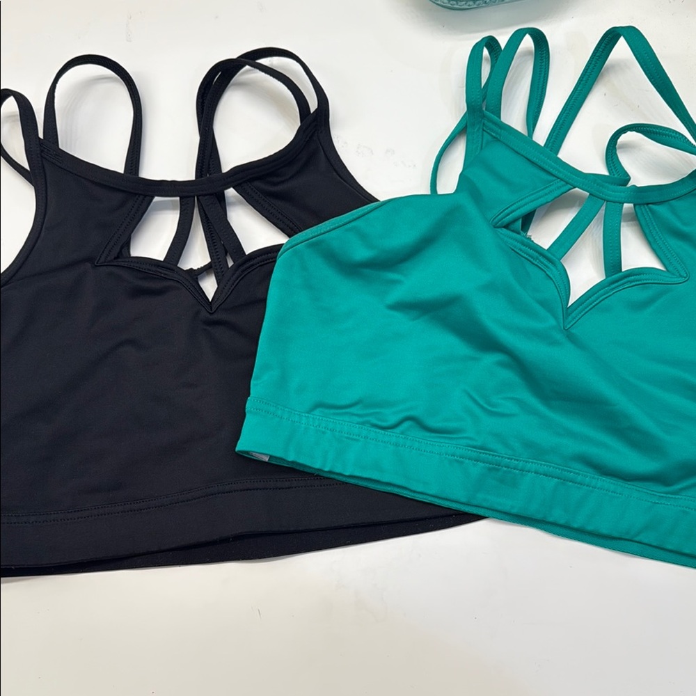Victoria's Secret Black and Green Sports Bras with Strappy Back